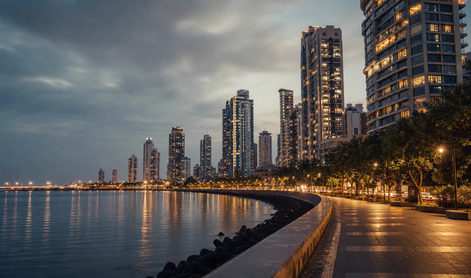 Illustrative evening view of the Worli waterfront